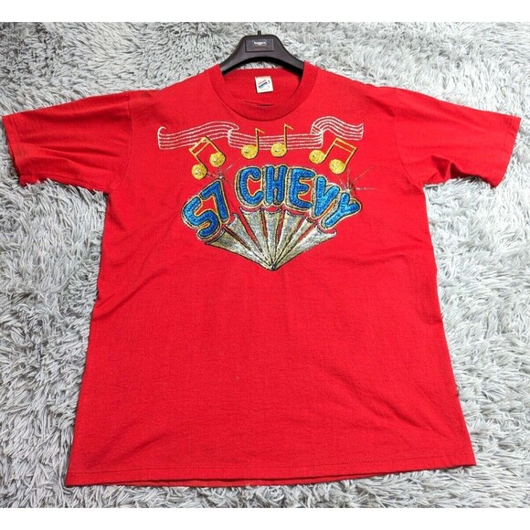 Vintage 57 Chevy Custom Made Bling Tshirt Adult XL Car Show Automotive USA Made